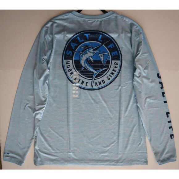 Salt Life Men's Sz L Sky Blue Heather Marlin Sinker Performance L/S Pocket Tee - Picture 8 of 8